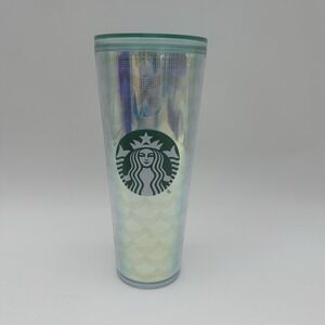 Starbucks Acrylic Iridescent Rainbow Scales Cold Cup Mermaid ‎ 24 oz No Straw